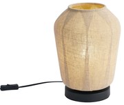Japandi tafellamp zwart met beige linnen kap 21.5cm - Nami