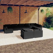 vidaXL 10-delige Loungeset met kussens poly rattan zwart