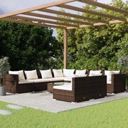 vidaXL 10-delige Loungeset met kussens poly rattan bruin