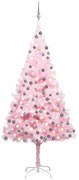 vidaXL Kunstkerstboom met LED's en kerstballen 210 cm PVC roze