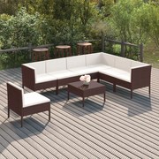 vidaXL 8-delige Loungeset met kussens poly rattan bruin