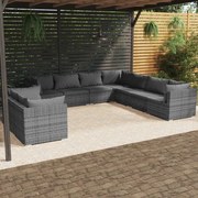 vidaXL 9-delige Loungeset met kussens poly rattan grijs