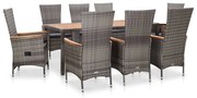 vidaXL 9-delige Tuinset met kussens poly rattan grijs