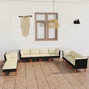 vidaXL 10-delige Loungeset met kussens poly rattan zwart