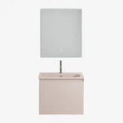 Macrae Houten Badkamermeubelset Met Geïntegreerde Wastafel Beige – Linnen & Rechthoekige Led En Anticondens 60x70 - Sklum
