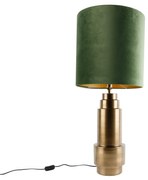 Tafellamp brons velours kap groen met goud 40 cm - Bruut Art Deco E27 rond Binnenverlichting Lamp