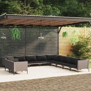 vidaXL 11-delige Loungeset met kussens poly rattan donkergrijs