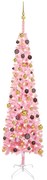 vidaXL Kerstboom met LED's en kerstballen smal 240 cm roze