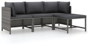 vidaXL 4-delige Loungeset met kussens poly rattan grijs