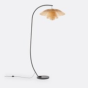 Boogvormige staande lamp in staal en rotan, Lola