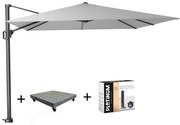 Challenger T1 zweefparasol 300x300 cm lichtgrijs met 90KG voet en hoes