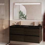 Fontana Rovigo badmeubel 120cm kasteel bruin met zwarte wastafel met kraangaten en spiegel met verlichting