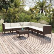 vidaXL 8-delige Loungeset met kussens poly rattan bruin