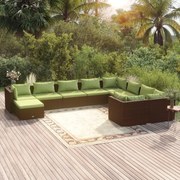 vidaXL 10-delige Loungeset met kussens poly rattan bruin