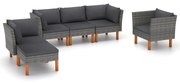 vidaXL 6-delige Loungeset poly rattan en eucalyptushout grijs