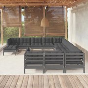 vidaXL 12-delige Loungeset met kussens grenenhout grijs