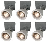 Set van 6 industriële Spot / Opbouwspot / Plafondspots grijs beton 1-lichts - Creto Industriele / Industrie / Industrial GU10 rond Binnenverlichting Lamp