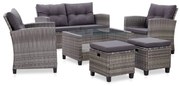 vidaXL 6-delige Loungeset met kussens poly rattan donkergrijs