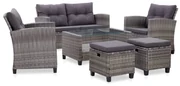 vidaXL 6-delige Loungeset met kussens poly rattan donkergrijs