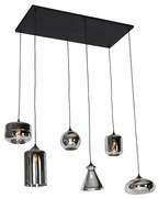 Art deco hanglamp zwart met smoke glas 6-lichts - Wallace