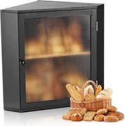 VEVOR Hoekbroodtrommel Dubbellaags Broodcontainer Broodtrommel Organizer Gemaakt van Hout voor Zelfgebakken Brood, Opbergcontainer met Gegolfd Acryl Deurpaneel, Broodopslag Zwart