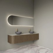 Gliss Design Alluro badmeubel ribbelfront met ronding links 180cm ash grey en wit marmer toppaneel