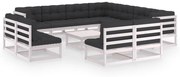 vidaXL 12-delige Loungeset met kussens massief grenenhout wit