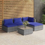 vidaXL 5-delige Loungeset met kussens poly rattan grijs