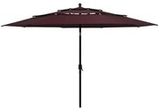 vidaXL Parasol 3-laags met aluminium paal 3,5 m bordeauxrood