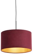 Zwarte hanglamp met velours kap rood met goud 35 cm - Combi