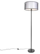 Stoffen Design vloerlamp zwart met zwart-wit kap 47 cm - Simplo Modern, Design E27 cilinder / rond Binnenverlichting Lamp