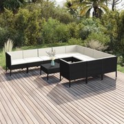 vidaXL 11-delige Loungeset met kussens poly rattan zwart