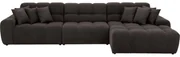 Goossens Excellent Bank Kubus - 30 X 30 Cm Stiksel donkerbruin, stof, 1,5-zits, modern design met chaise longue rechts