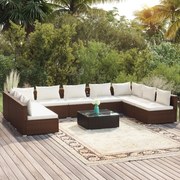 vidaXL 10-delige Loungeset met kussens poly rattan bruin