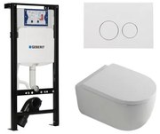 QeramiQ Dely Swirl Toiletset - 36.3x51.7cm - Inbouwreservoir met Geberit UP320 spoelmechanisme - 35mm zitting - glans witte bedieningsplaat - ronde knoppen - wit glans SW1381697/SW706186/SW1000767/SW1026256