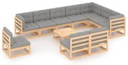 vidaXL 11-delige Loungeset met kussens massief grenenhout