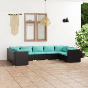 vidaXL 9-delige Loungeset met kussens poly rattan zwart