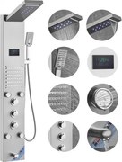 VEVOR Douchepaneelsysteem, 6 douchestanden, LED- en schermwaterkracht-douchepaneeltoren, regenval, waterval, 5 massagestralen, baduitloop, handdouche, wandgemonteerde roestvrijstalen doucheset