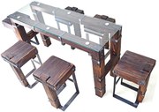 CHYRKA® Eettafel woonkamer tafel DROHOBYCZ kruk loft vintage bar industrieel design handgemaakt hout glas metaal