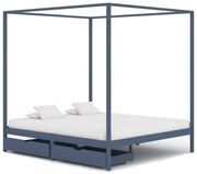 vidaXL Hemelbedframe met 2 lades massief grenenhout grijs 180x200 cm