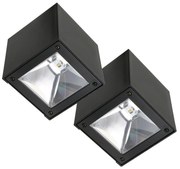 Set 2 stuks LED Solar Cube wandlamp zwart vierkant