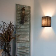 Landelijke wandlamp zwart met stoffen kap - Vete