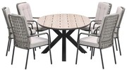 Garden Impressions Aleria tuinset 7-delig taupe - Tulli tuintafel 220x115xH75 cm - light teak vironwood