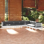 vidaXL 8-delige Loungeset met kussens massief grenenhout wit