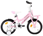 vidaXL Kinderfiets met voordrager 14 inch wit en roze