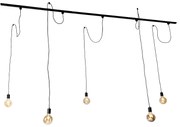 Modern railsysteem met 5 hanglampen zwart 1-fase - Iconic Cavalux Modern Minimalistisch E27 Binnenverlichting Lamp