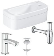 GROHE Euro fonteinset 37x18cm 1 kraangat zonder overloop rechte chromen kraan sifon afvoerplug fontein Rechthoek wit 0436258/0434215/0437762/sw197129/