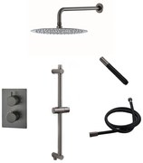 Saniclear Iron Pro inbouw regendouche met wandarm, 30cm hoofddouche en glijstang verouderd ijzer - gunmetal