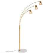 Booglamp brons met marmer en amber glas 3-lichts - Nina Art Deco E27 Binnenverlichting Lamp