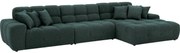 Goossens Excellent Bank Kubus - 30 X 30 Cm Stiksel blauw, stof, 1,5-zits, modern design met chaise longue rechts